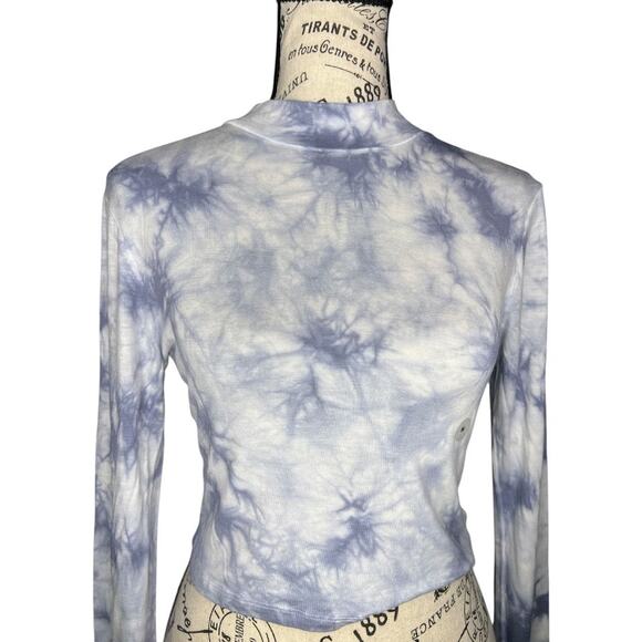 Aero (M) Seriously Soft Blue Tie Dye Long Sleeve High Neck Cropped Top Shirt Tee - Picture 5 of 8